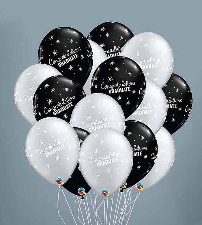 15 Black And Silver Graduation Balloons