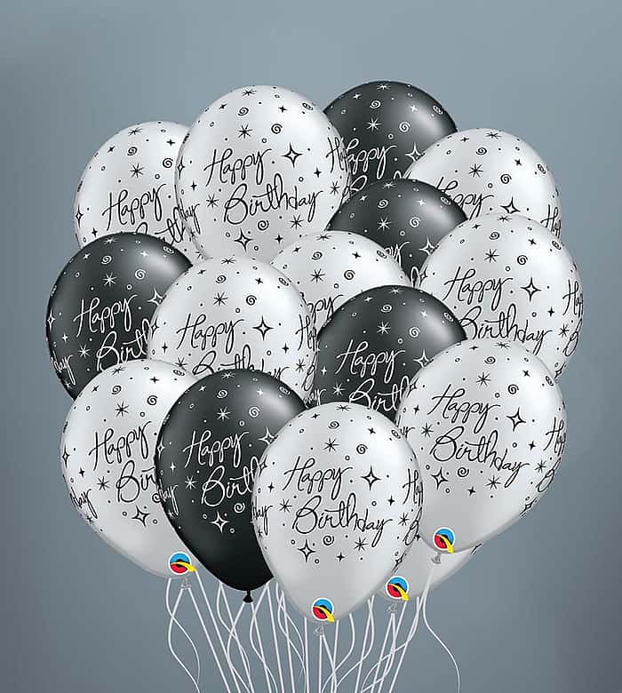 15 Silver And Black Sparkle Birthday Balloons