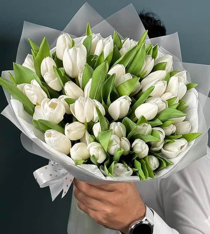 50 White Tulip Bouquet