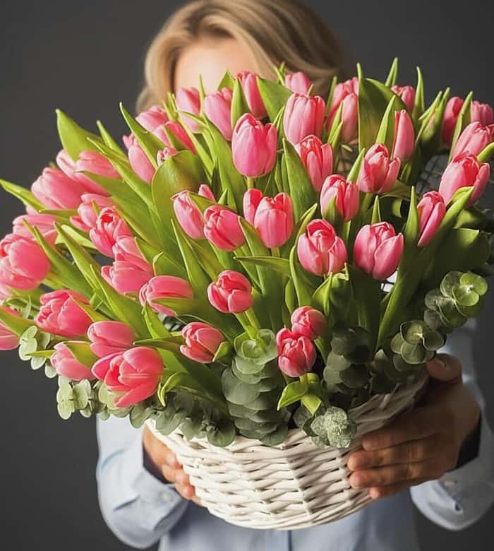 59 Pink Tulip Basket