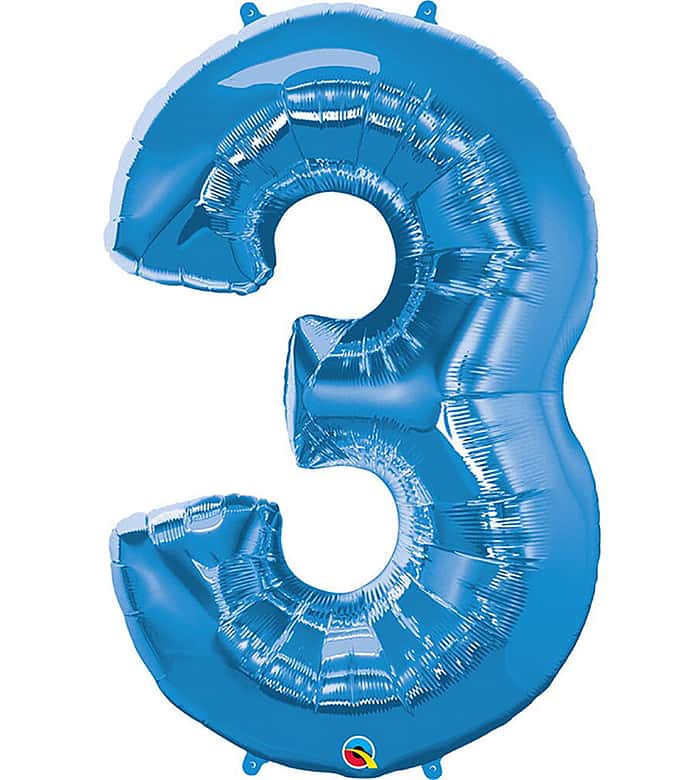 Blue Number Three Helium Balloon