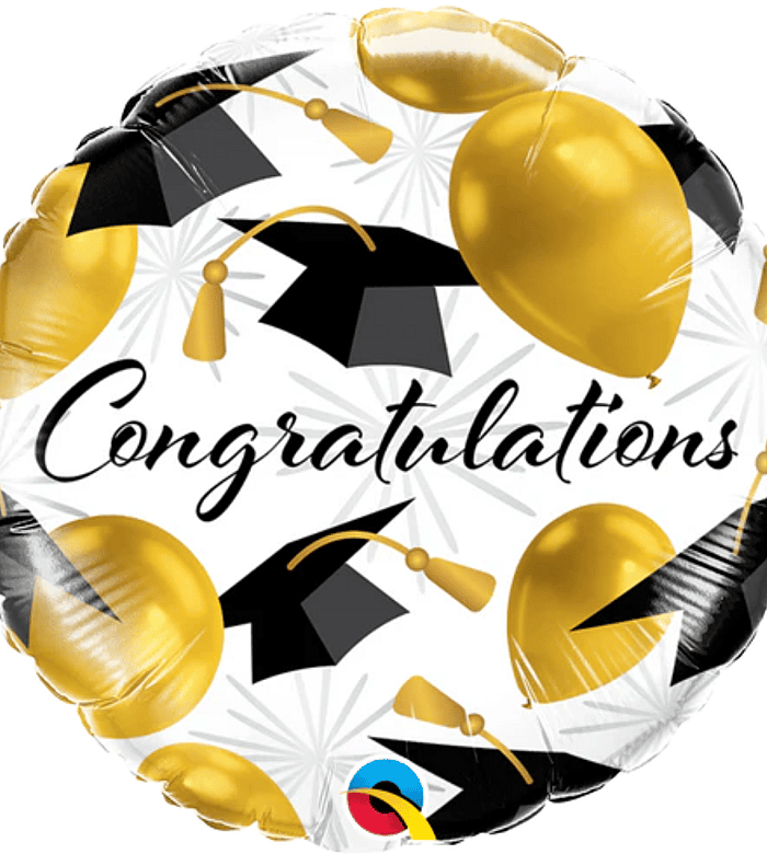 Gold Congratulations Grad Hats Single Foil Balloon