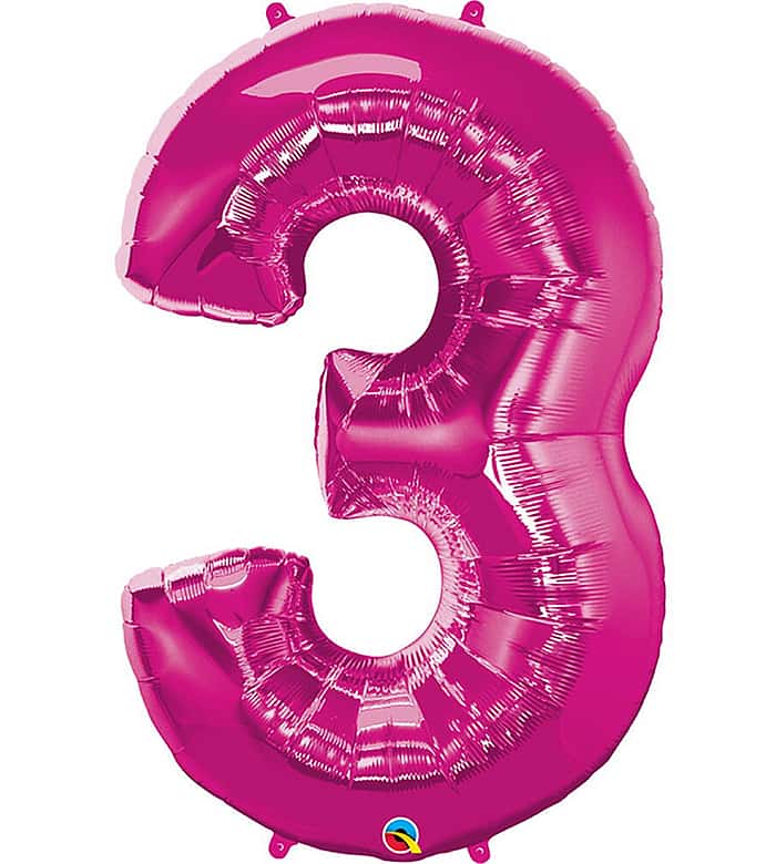 Pink Number Three Helium Balloon
