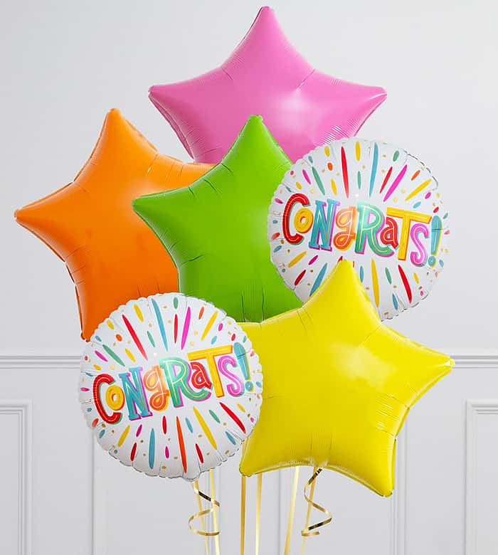 Rainbow Congrats Stars Inflated Foil Balloon Bunch(6pcs)