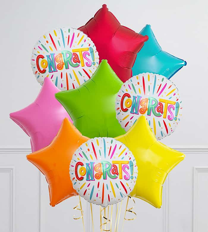 Rainbow Congrats Stars Inflated Foil Balloon Bunch(9pcs)