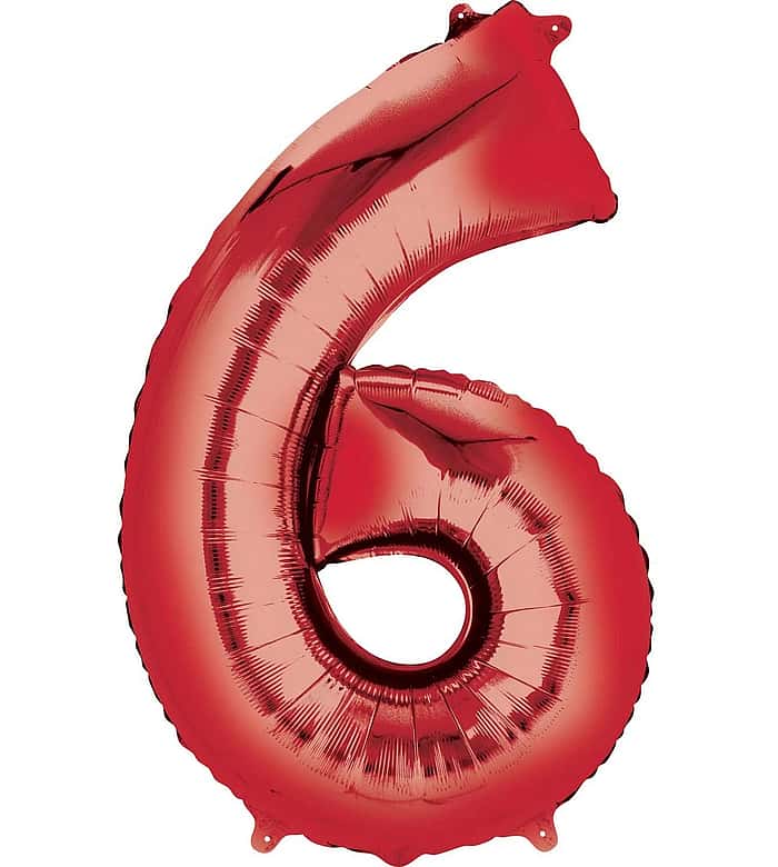 Red Number Six Foil Balloons