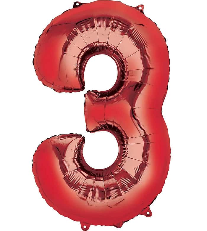 Red Number Three Foil Balloons