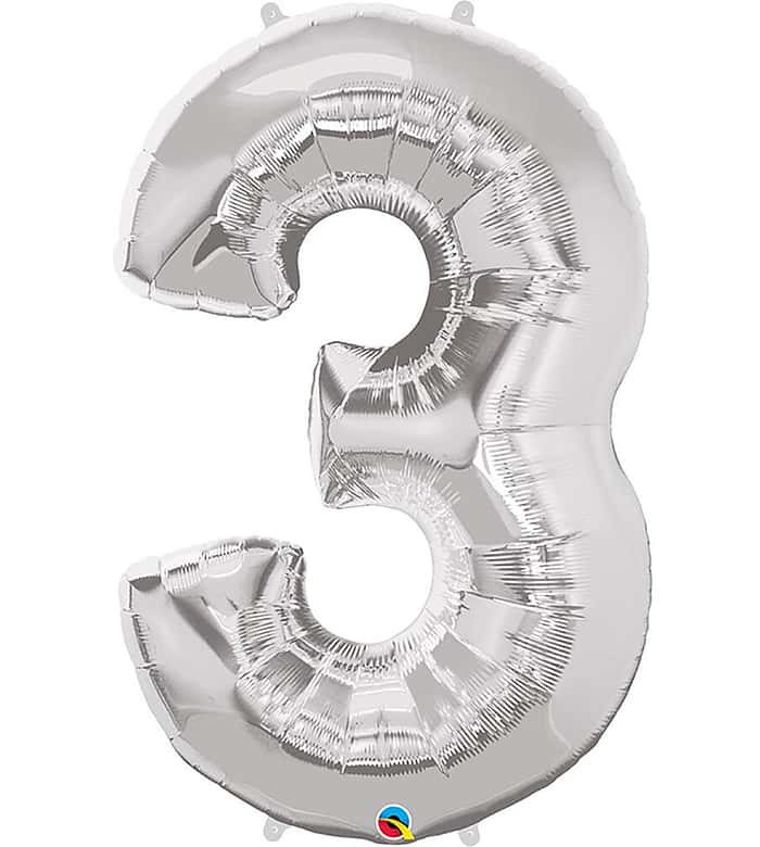 Silver Number Three Helium Balloon