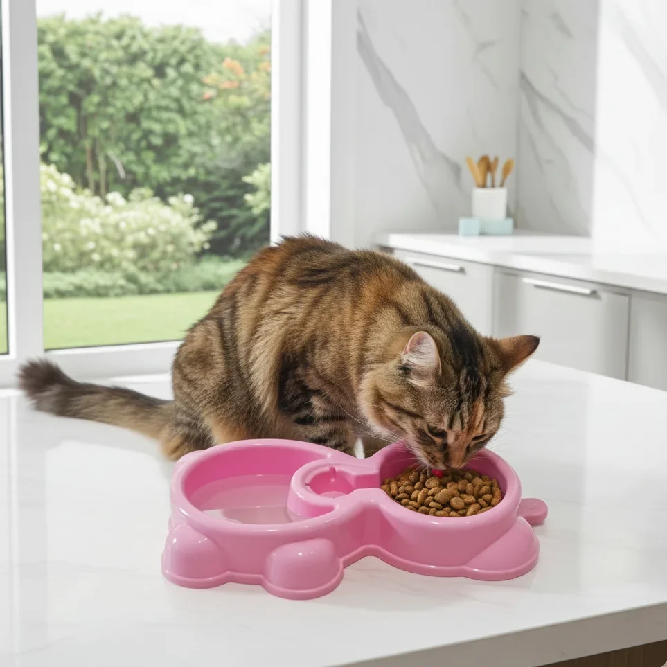 Double Plastic Pet Bowl - For Cats & Small Pets